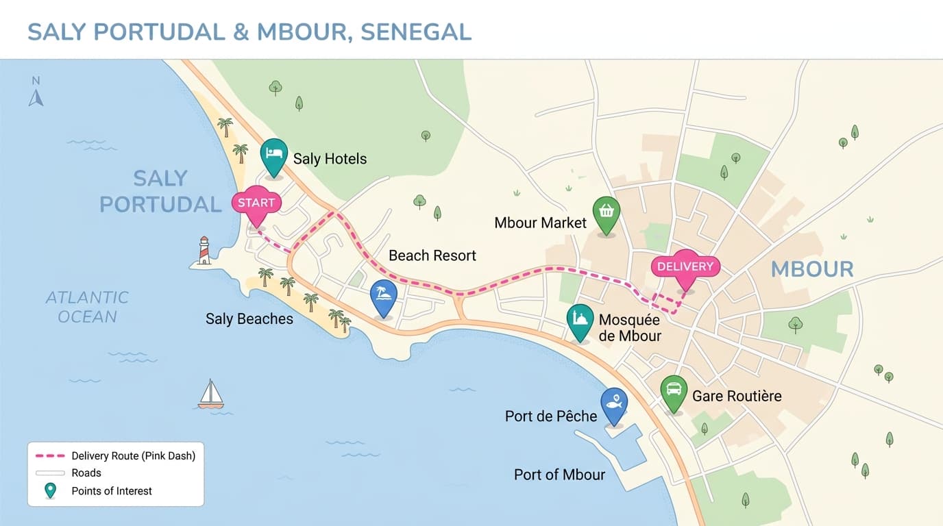 Itinéraire en direct Saly et Mbour
